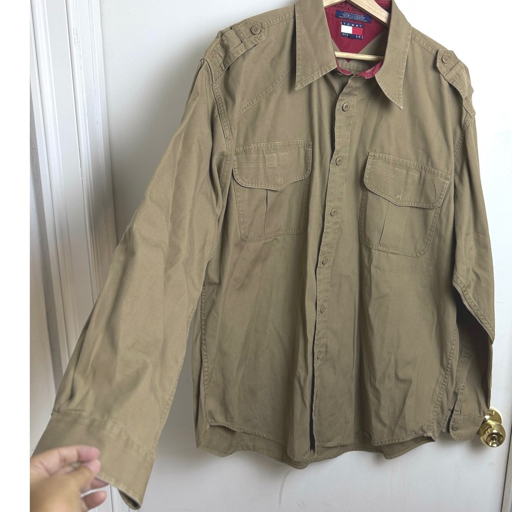 Tommy Hilfiger Outdoor Men Utility Heavy Duty Work Shirt Gorpcore XL Tan Pockets